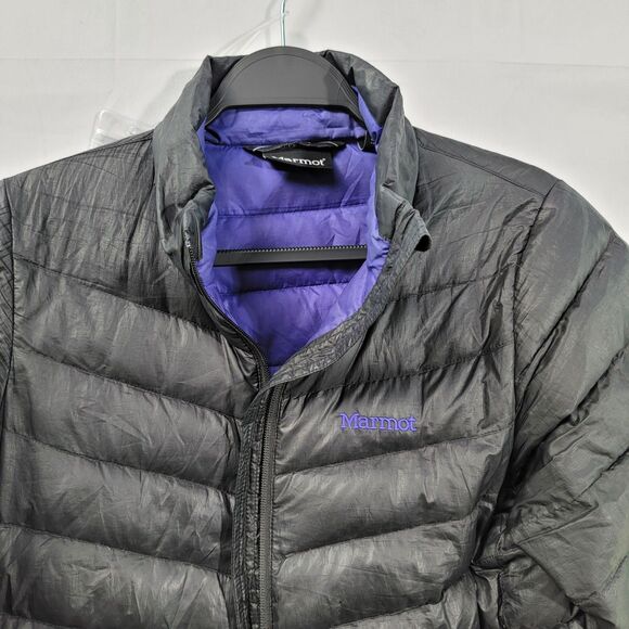 Marmot Black Purple Lined Puffer 100% Duck Down Insulated Jacket M - FLAWED - Picture 6 of 7